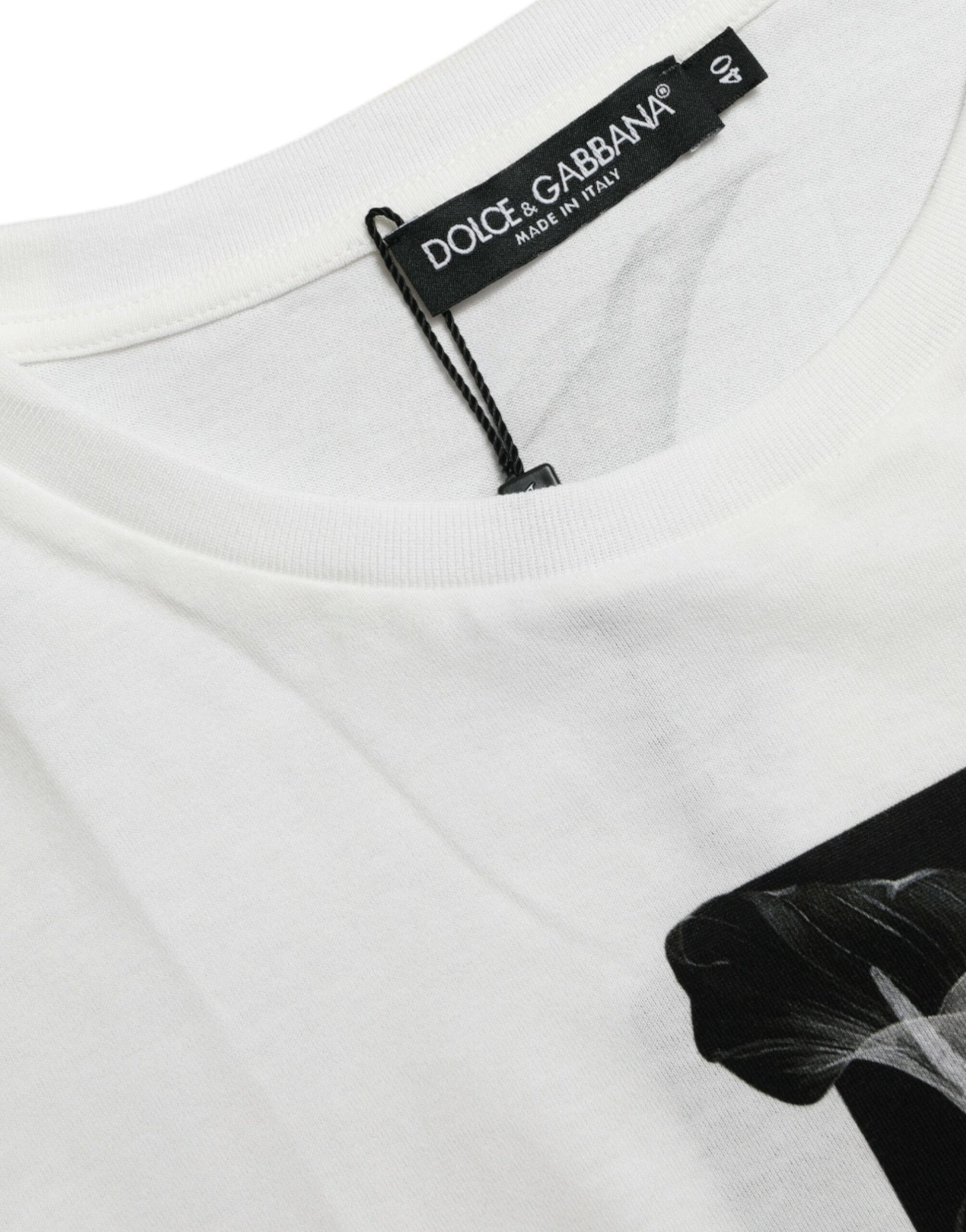 Dolce & Gabbana White Black Roses Crewneck Cotton T-shirt by Dolce & Gabbana