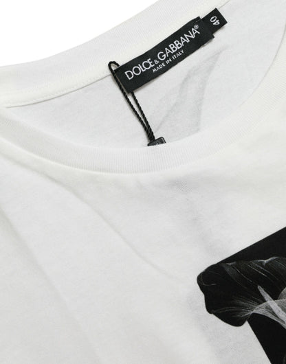 Dolce & Gabbana White Black Roses Crewneck Cotton T-shirt by Dolce & Gabbana