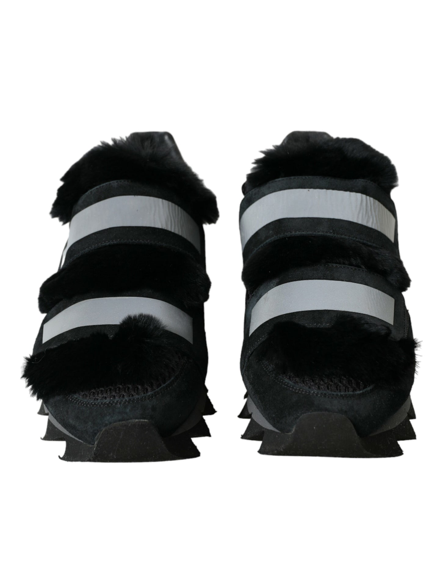 Dolce &amp; Gabbana Black Fur Embellished Suede Sneakers Shoes