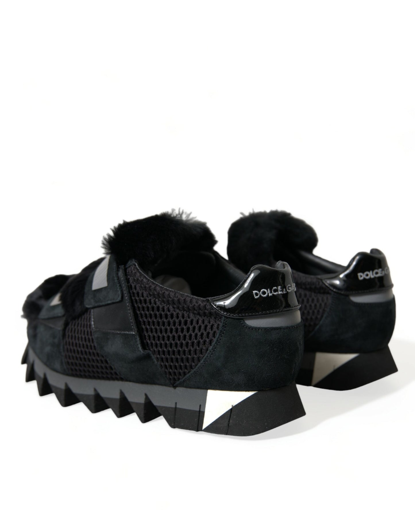 Dolce &amp; Gabbana Black Fur Embellished Suede Sneakers Shoes