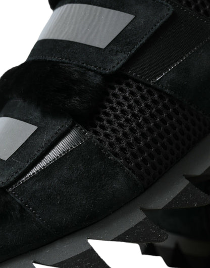 Dolce &amp; Gabbana Black Fur Embellished Suede Sneakers Shoes