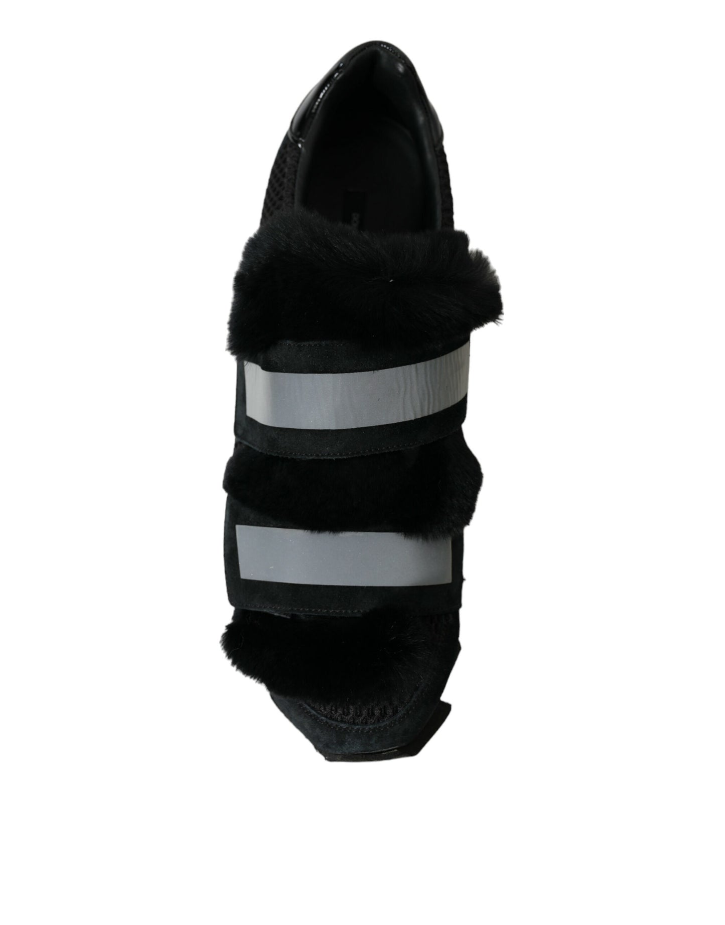 Dolce &amp; Gabbana Black Fur Embellished Suede Sneakers Shoes