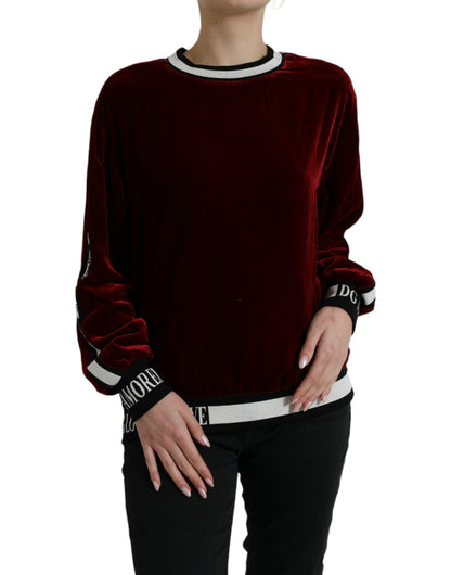 Dolce & Gabbana Bordeaux Velvet Round Neck Pullover Sweater by Dolce & Gabbana