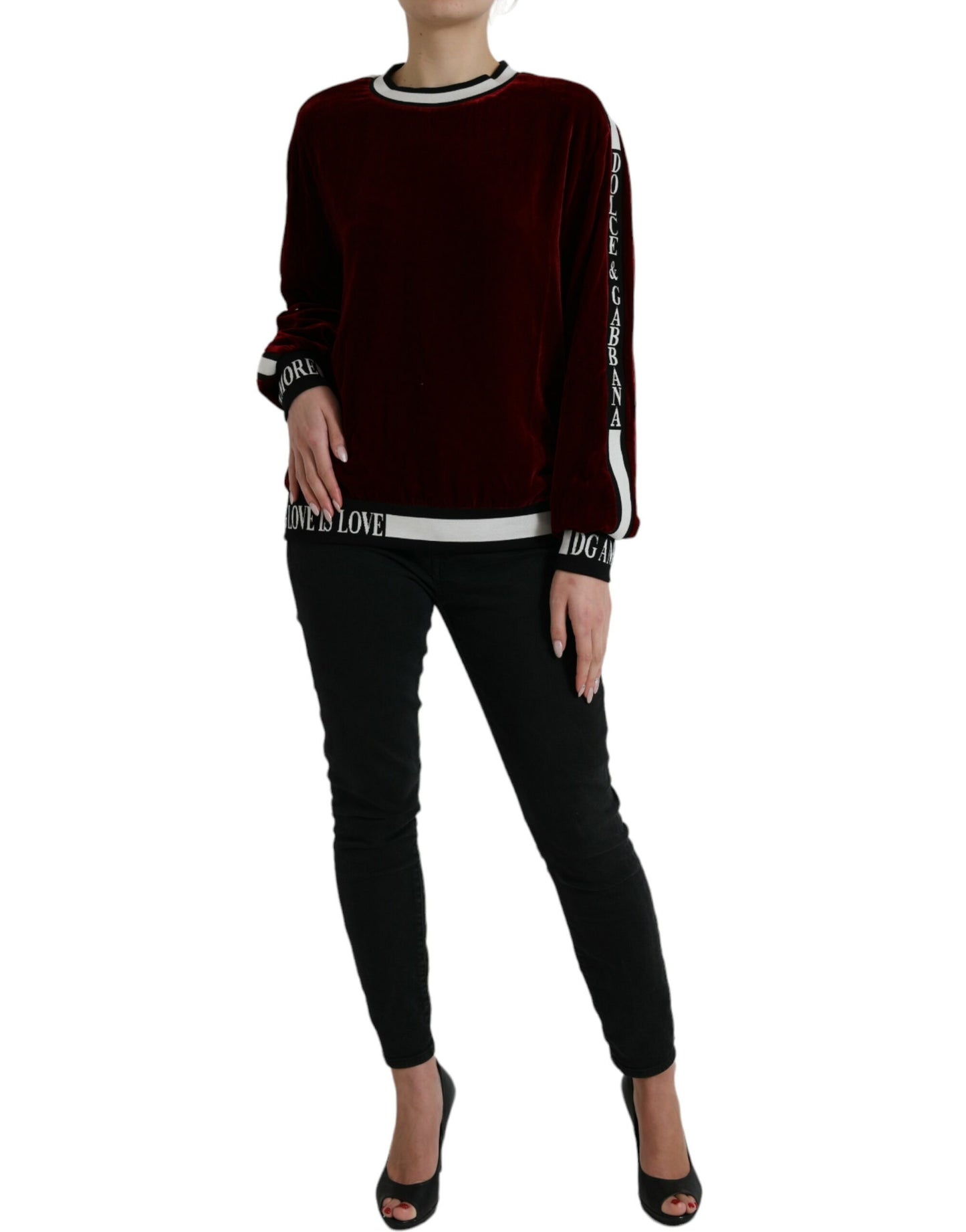 Dolce & Gabbana Bordeaux Velvet Round Neck Pullover Sweater by Dolce & Gabbana