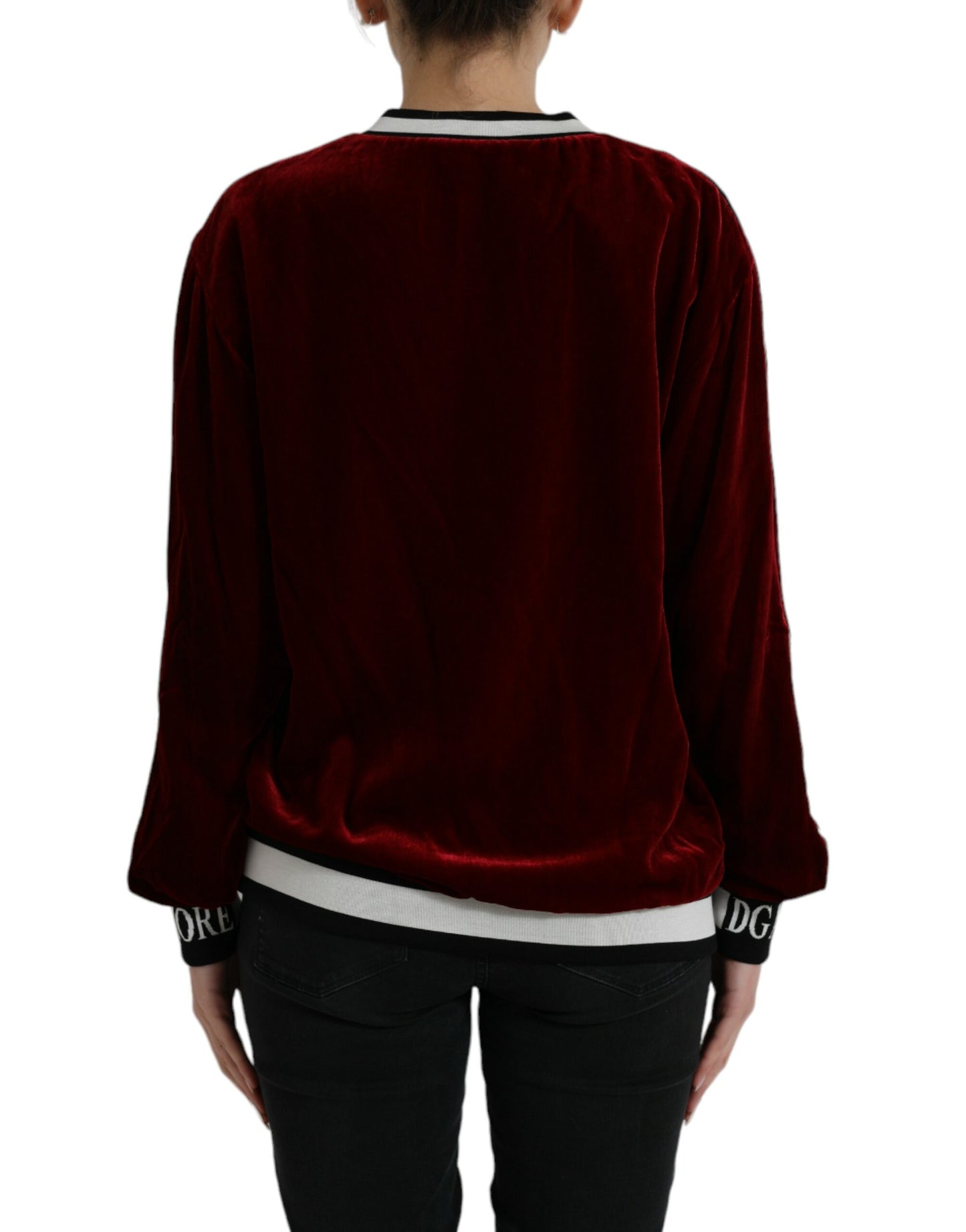 Dolce & Gabbana Bordeaux Velvet Round Neck Pullover Sweater by Dolce & Gabbana