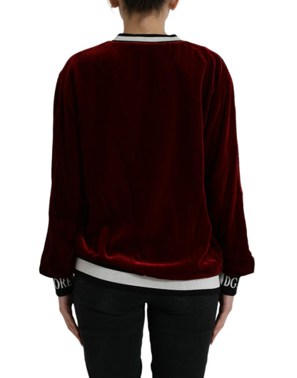 Dolce & Gabbana Bordeaux Velvet Round Neck Pullover Sweater by Dolce & Gabbana