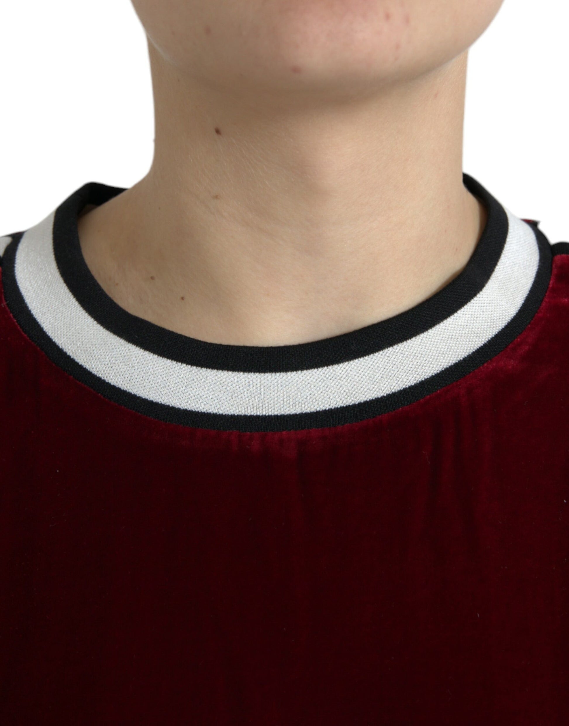 Dolce & Gabbana Bordeaux Velvet Round Neck Pullover Sweater by Dolce & Gabbana