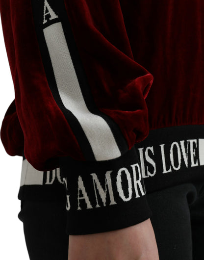 Dolce & Gabbana Bordeaux Velvet Round Neck Pullover Sweater by Dolce & Gabbana