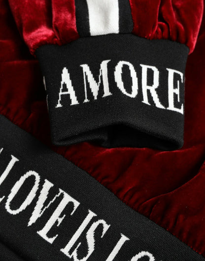 Dolce & Gabbana Bordeaux Velvet Round Neck Pullover Sweater by Dolce & Gabbana