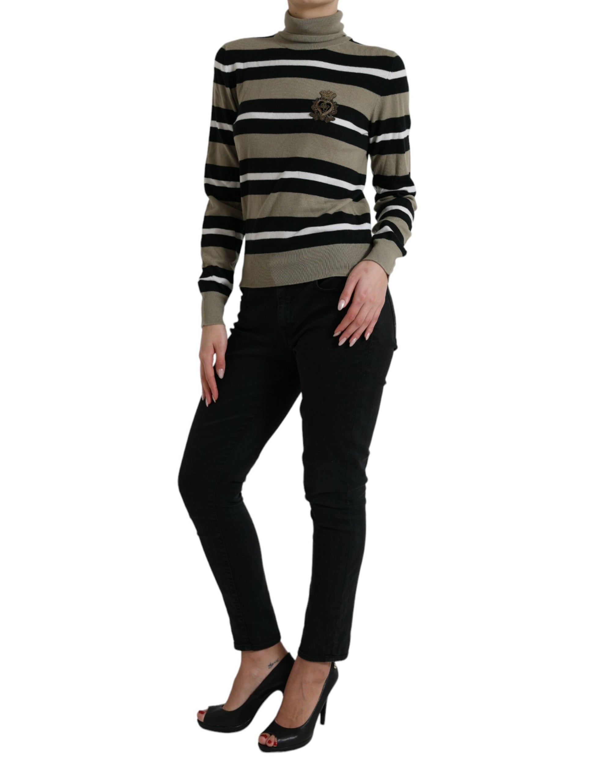Dolce & Gabbana Multicolor Stripe Wool Logo Pullover Sweater by Dolce & Gabbana