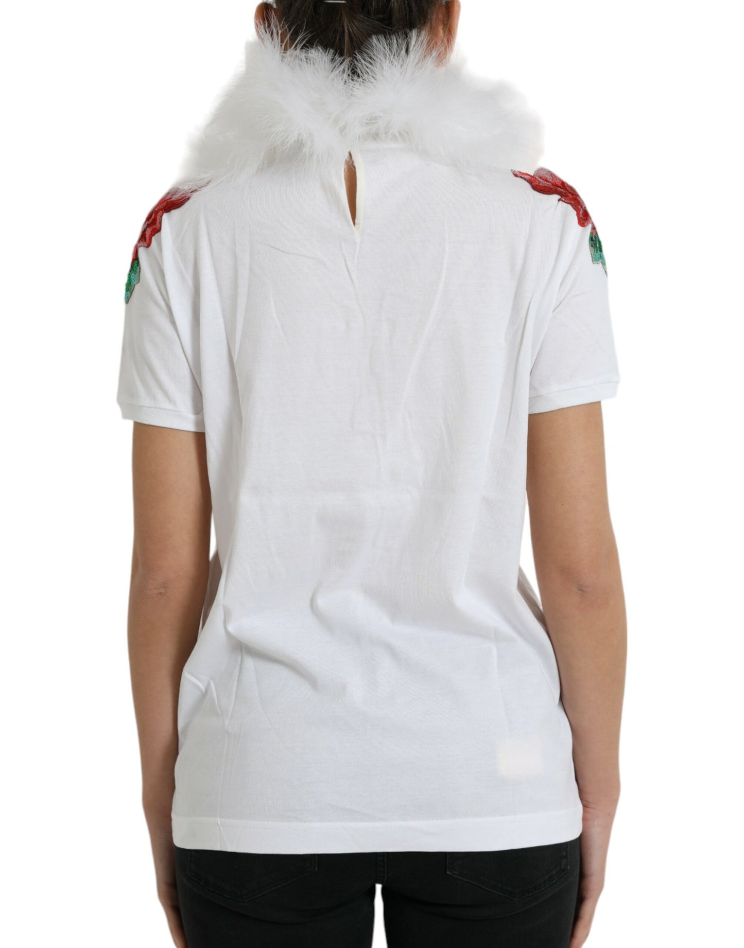 Dolce & Gabbana White Cotton Christmas Sequin Fur T-shirt by Dolce & Gabbana