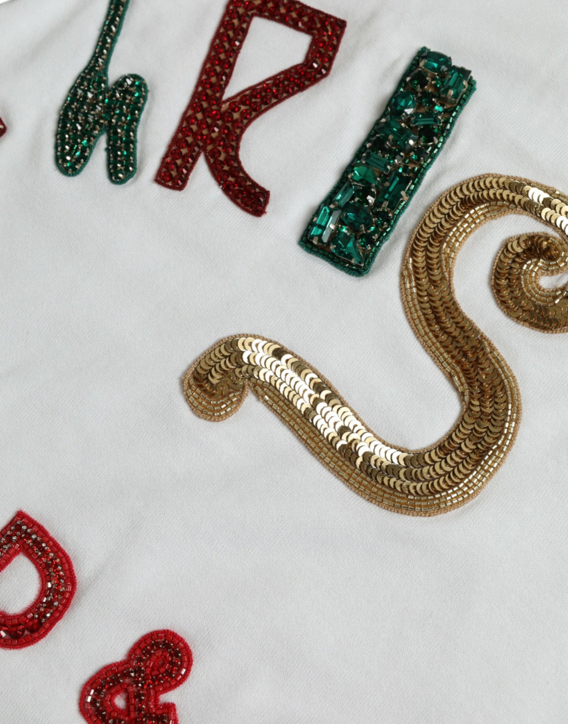 Dolce & Gabbana White Cotton Christmas Sequin Fur T-shirt by Dolce & Gabbana