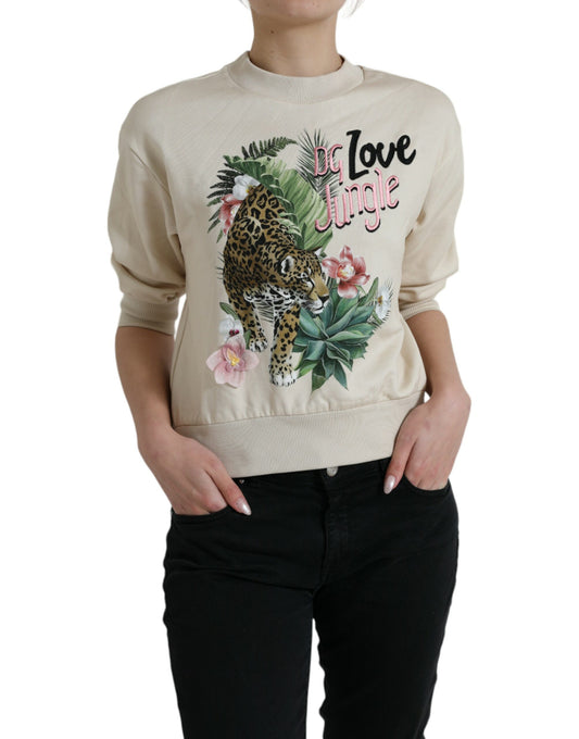 Dolce & Gabbana Beige Jungle Printed Cotton Pullover Sweater by Dolce & Gabbana