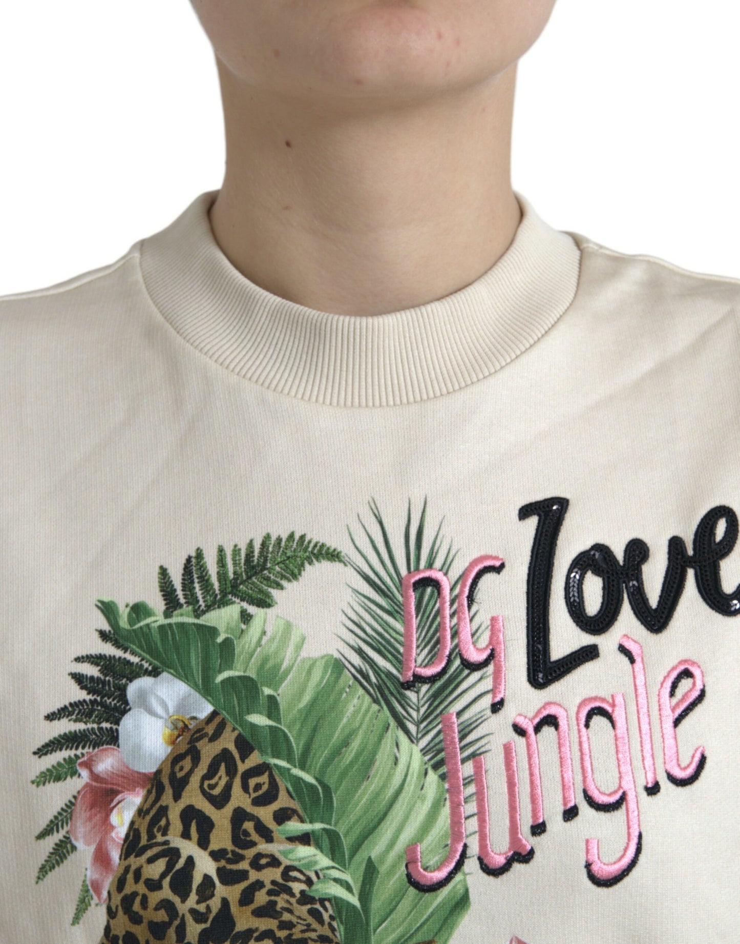 Dolce & Gabbana Beige Jungle Printed Cotton Pullover Sweater by Dolce & Gabbana