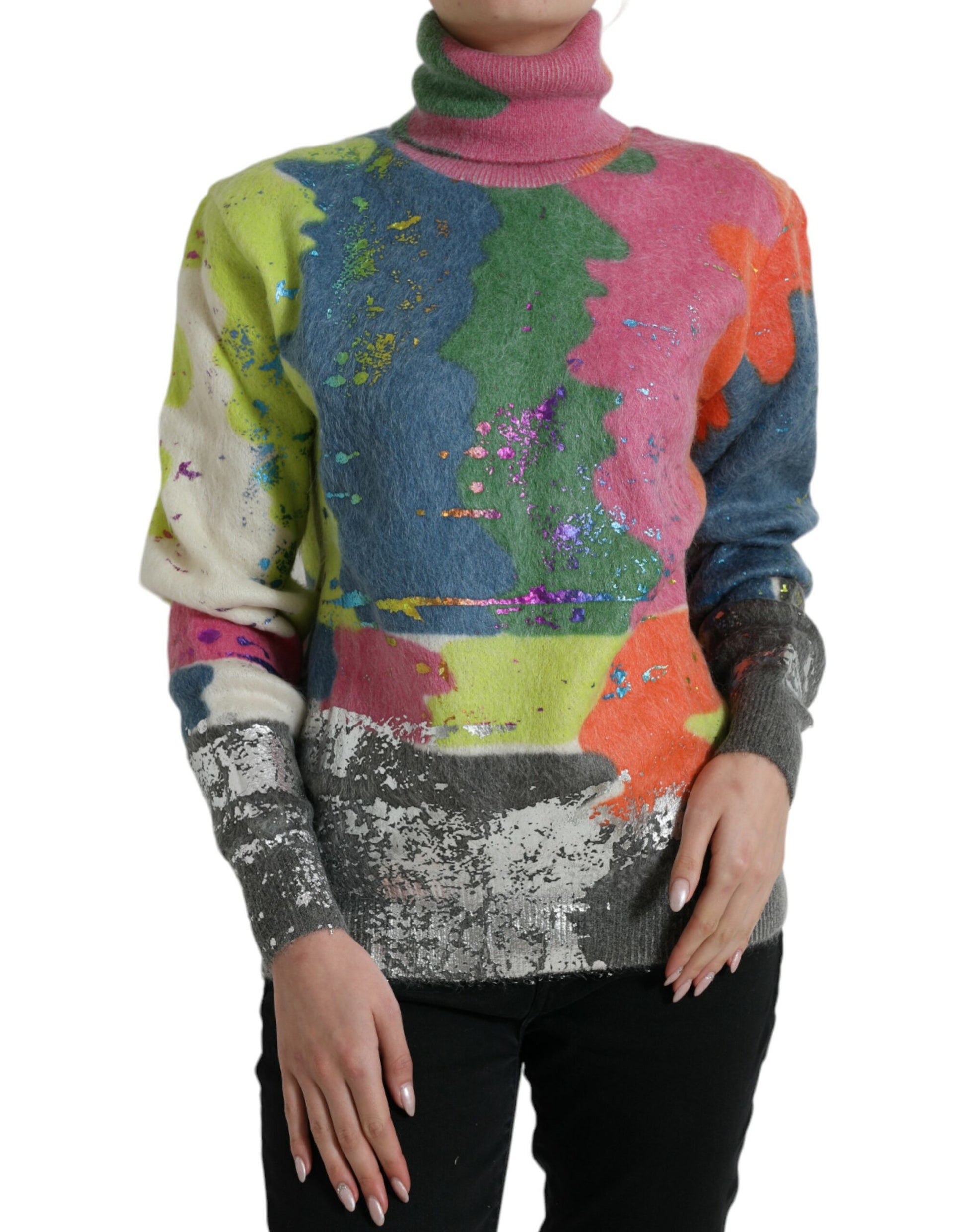 Dolce & Gabbana Multicolor Mohair Turtleneck Pullover Sweater by Dolce & Gabbana