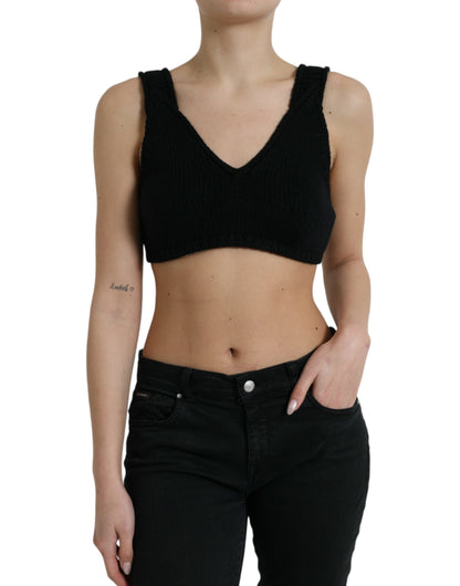 Dolce & Gabbana Black Cropped Cashmere V-neck Bustier Top by Dolce & Gabbana