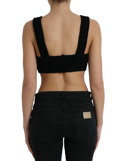 Dolce & Gabbana Black Cropped Cashmere V-neck Bustier Top by Dolce & Gabbana