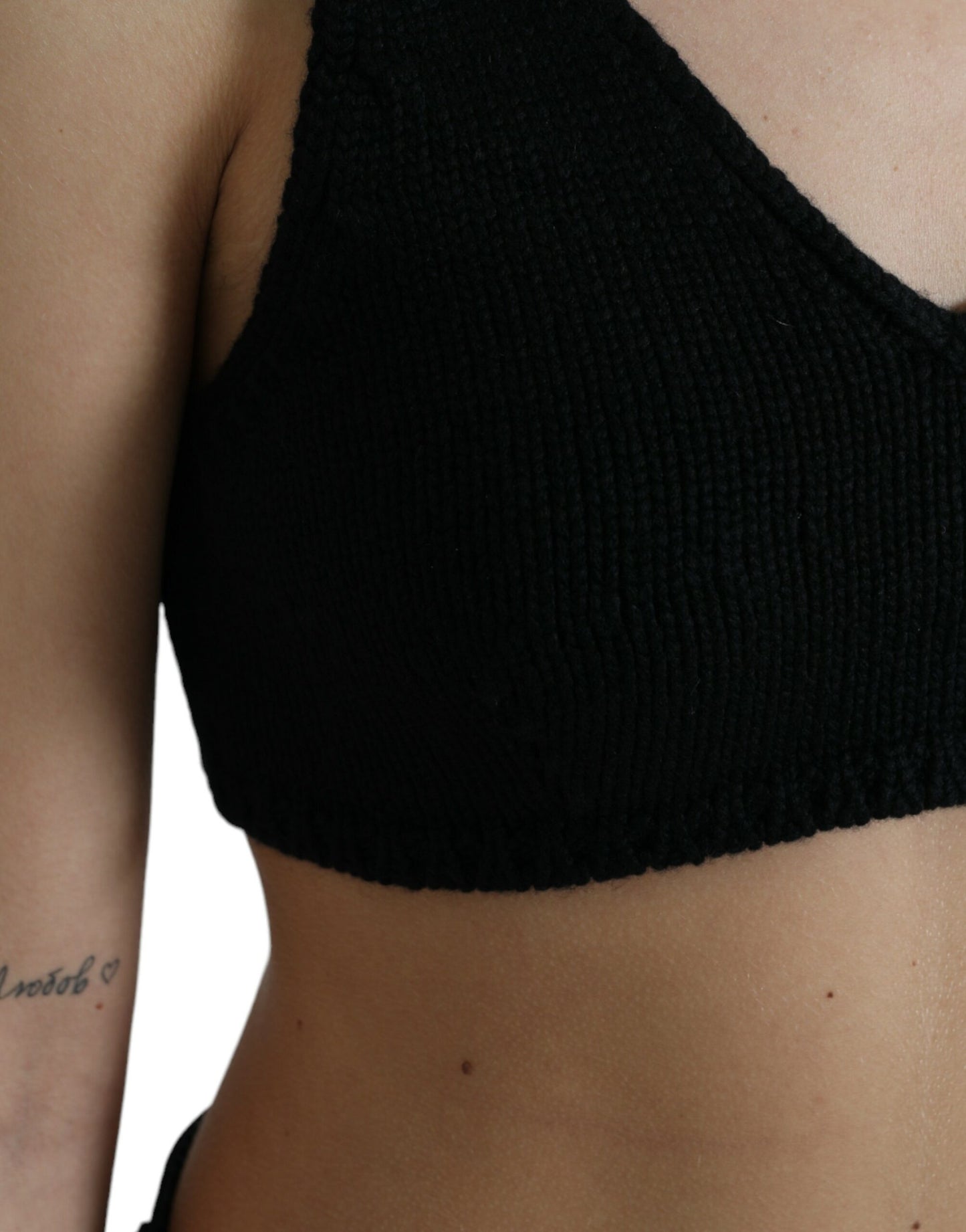 Dolce & Gabbana Black Cropped Cashmere V-neck Bustier Top by Dolce & Gabbana