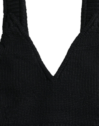 Dolce & Gabbana Black Cropped Cashmere V-neck Bustier Top by Dolce & Gabbana