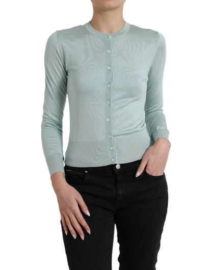 Dolce & Gabbana Light Blue Silk Crew Neck Cardigan Sweater by Dolce & Gabbana