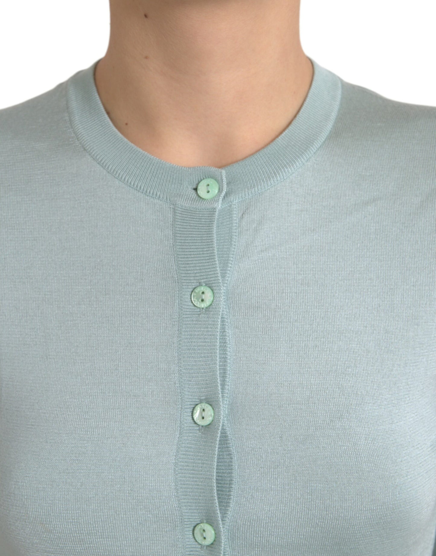 Dolce & Gabbana Light Blue Silk Crew Neck Cardigan Sweater by Dolce & Gabbana