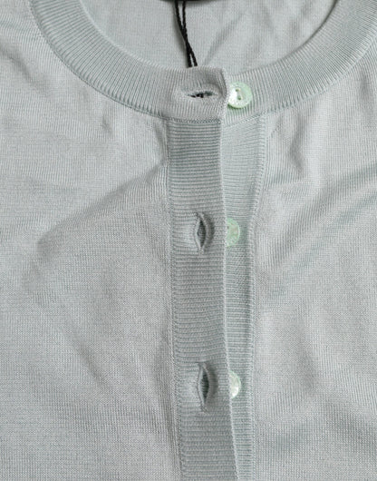 Dolce & Gabbana Light Blue Silk Crew Neck Cardigan Sweater by Dolce & Gabbana