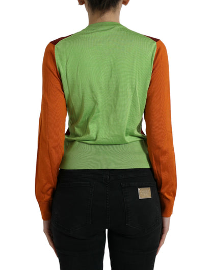 Dolce & Gabbana Multicolor Silk Crewneck Cardigan Sweater by Dolce & Gabbana
