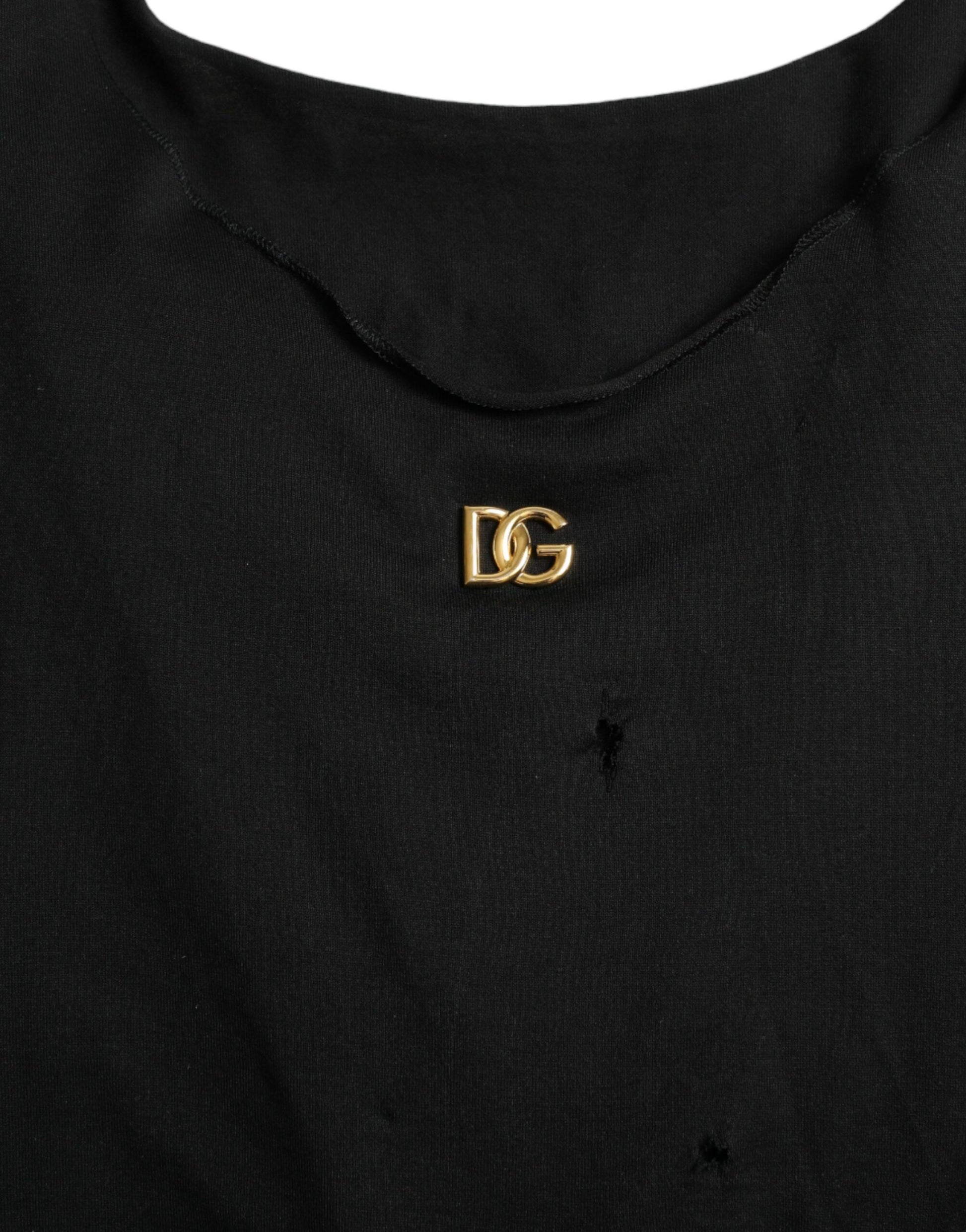 Dolce & Gabbana Black Cotton Lace Up Logo Round Neck Tank Top by Dolce & Gabbana