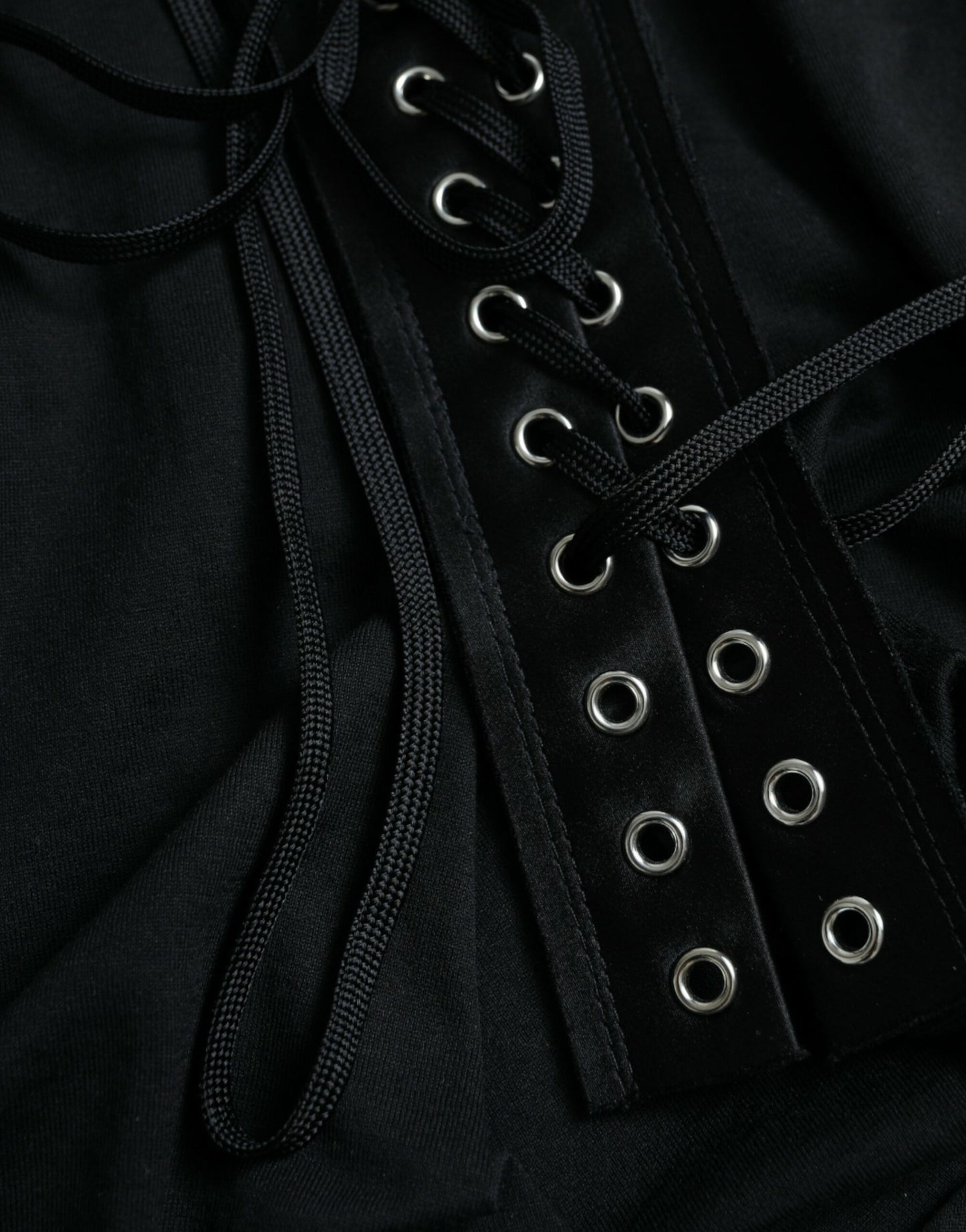 Dolce & Gabbana Black Cotton Lace Up Logo Round Neck Tank Top by Dolce & Gabbana
