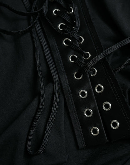 Dolce & Gabbana Black Cotton Lace Up Logo Round Neck Tank Top by Dolce & Gabbana