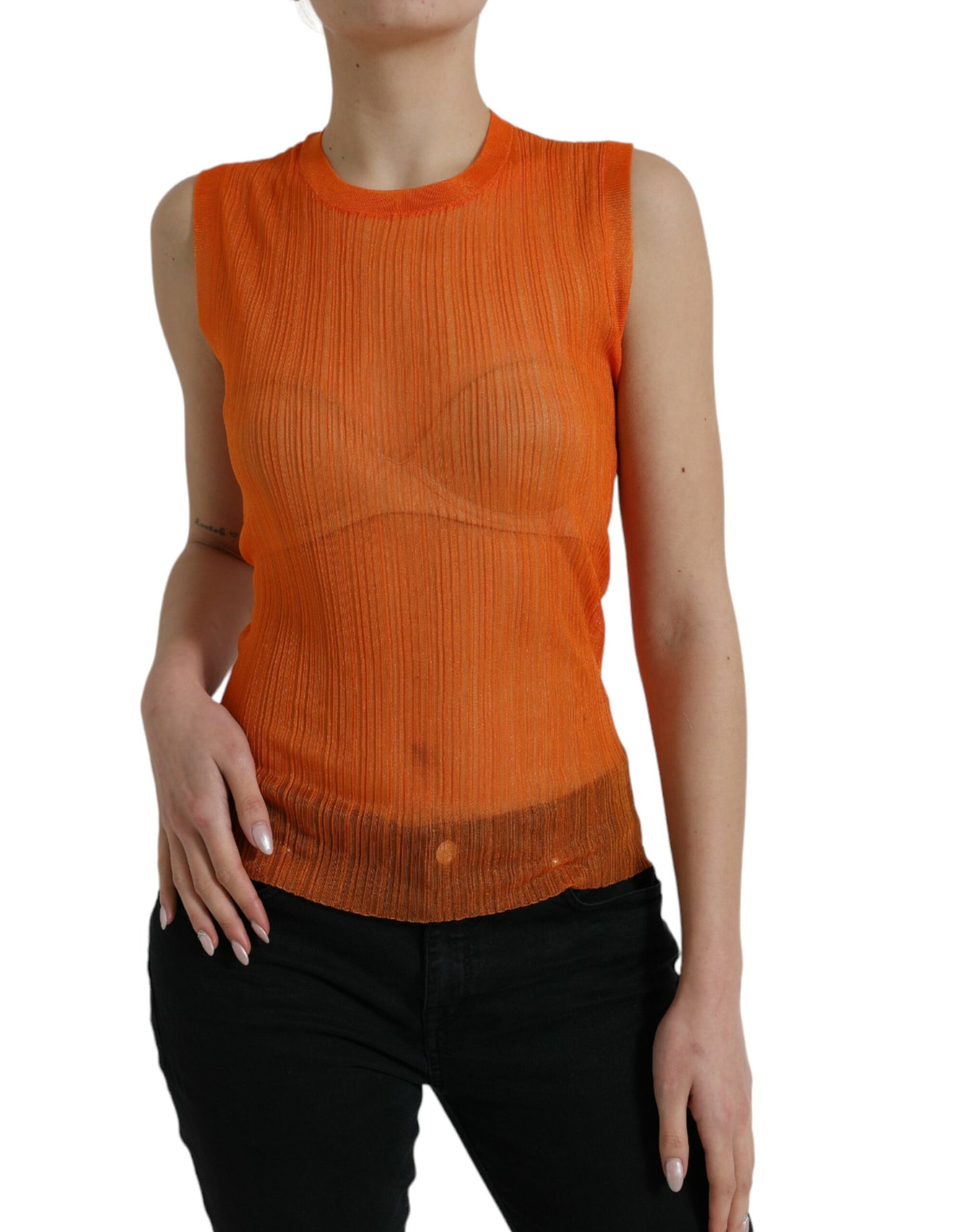 Dolce & Gabbana Orange See Through Crew Neck Blouse Tank Top by Dolce & Gabbana
