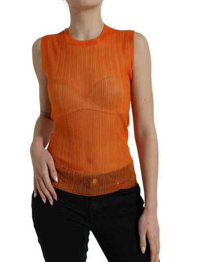Dolce & Gabbana Orange See Through Crew Neck Blouse Tank Top by Dolce & Gabbana