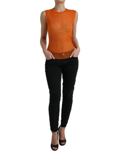 Dolce & Gabbana Orange See Through Crew Neck Blouse Tank Top by Dolce & Gabbana