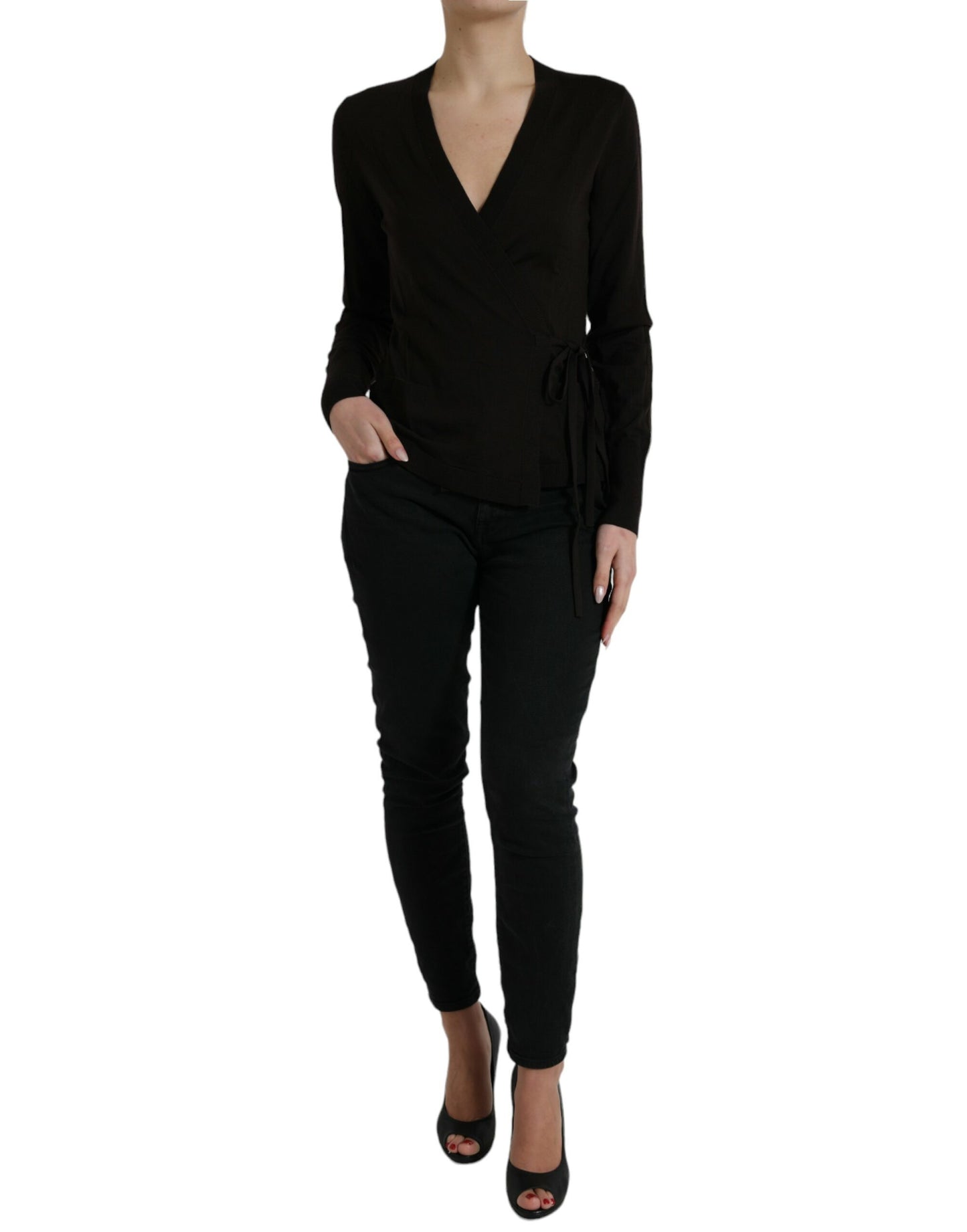 Dolce & Gabbana Black Wool V-neck Crossed Cardigan Sweater by Dolce & Gabbana