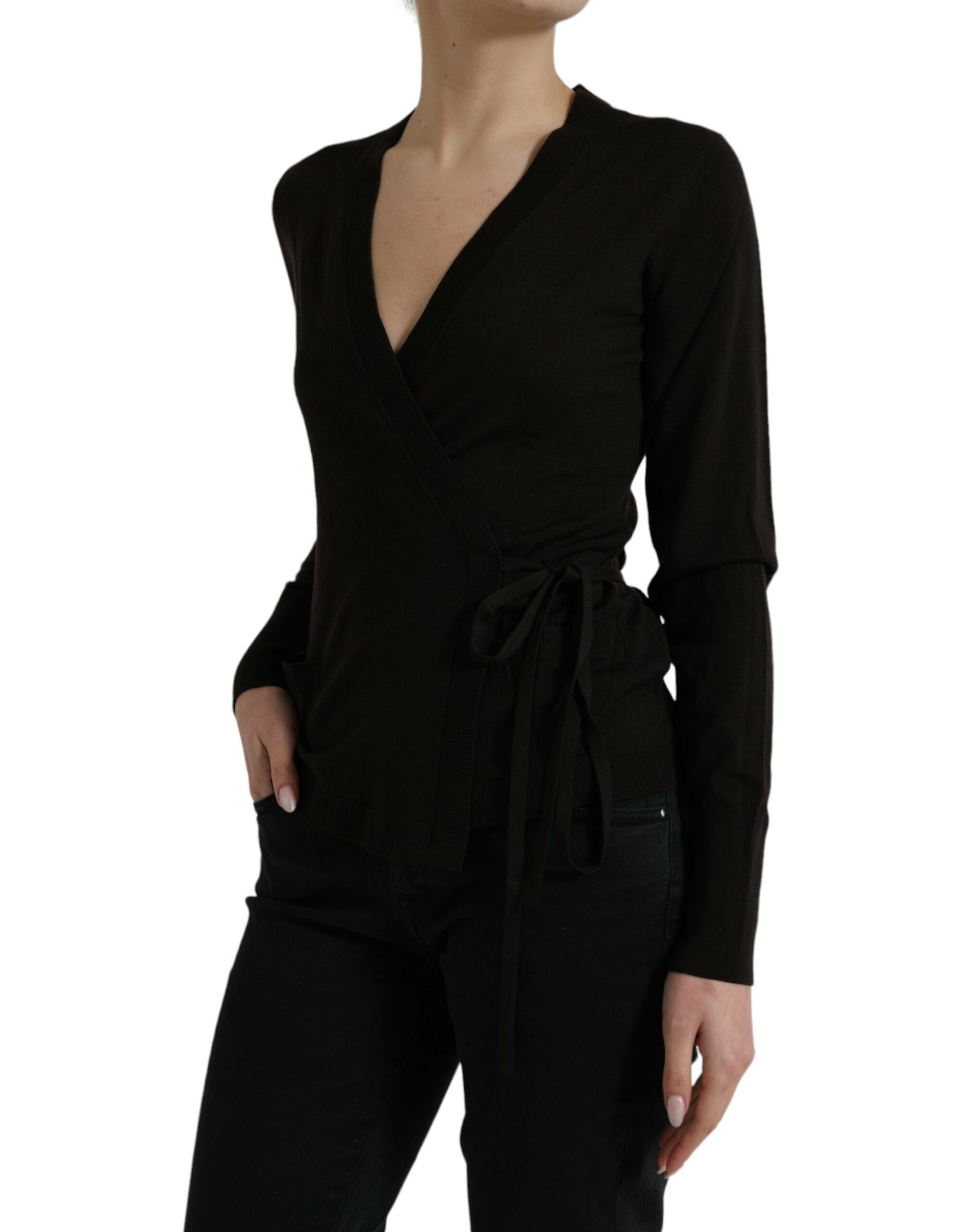 Dolce & Gabbana Black Wool V-neck Crossed Cardigan Sweater by Dolce & Gabbana