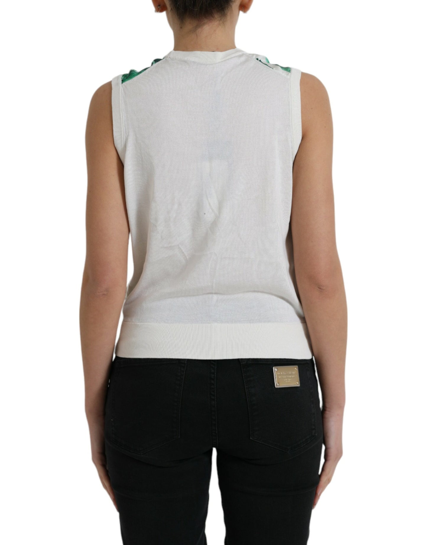 Dolce & Gabbana White Banana Leaf Print Crew Neck Tank Top by Dolce & Gabbana