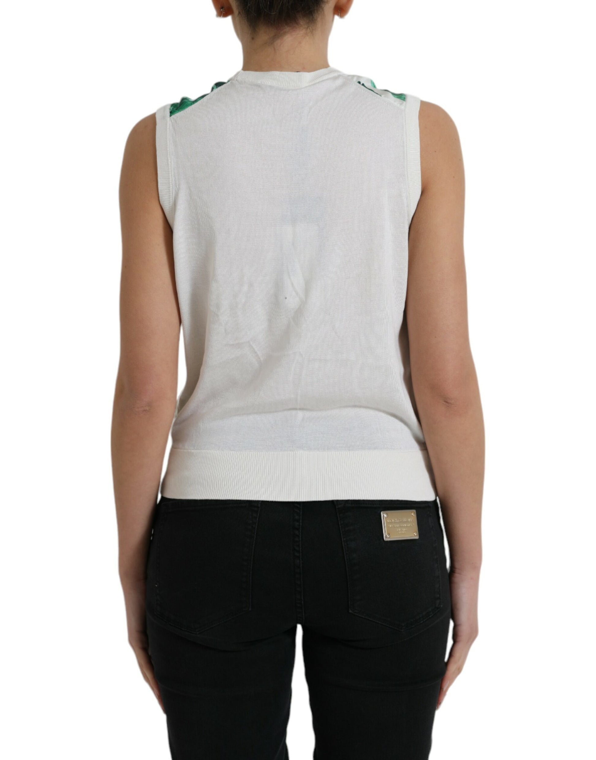Dolce & Gabbana White Banana Leaf Print Crew Neck Tank Top by Dolce & Gabbana