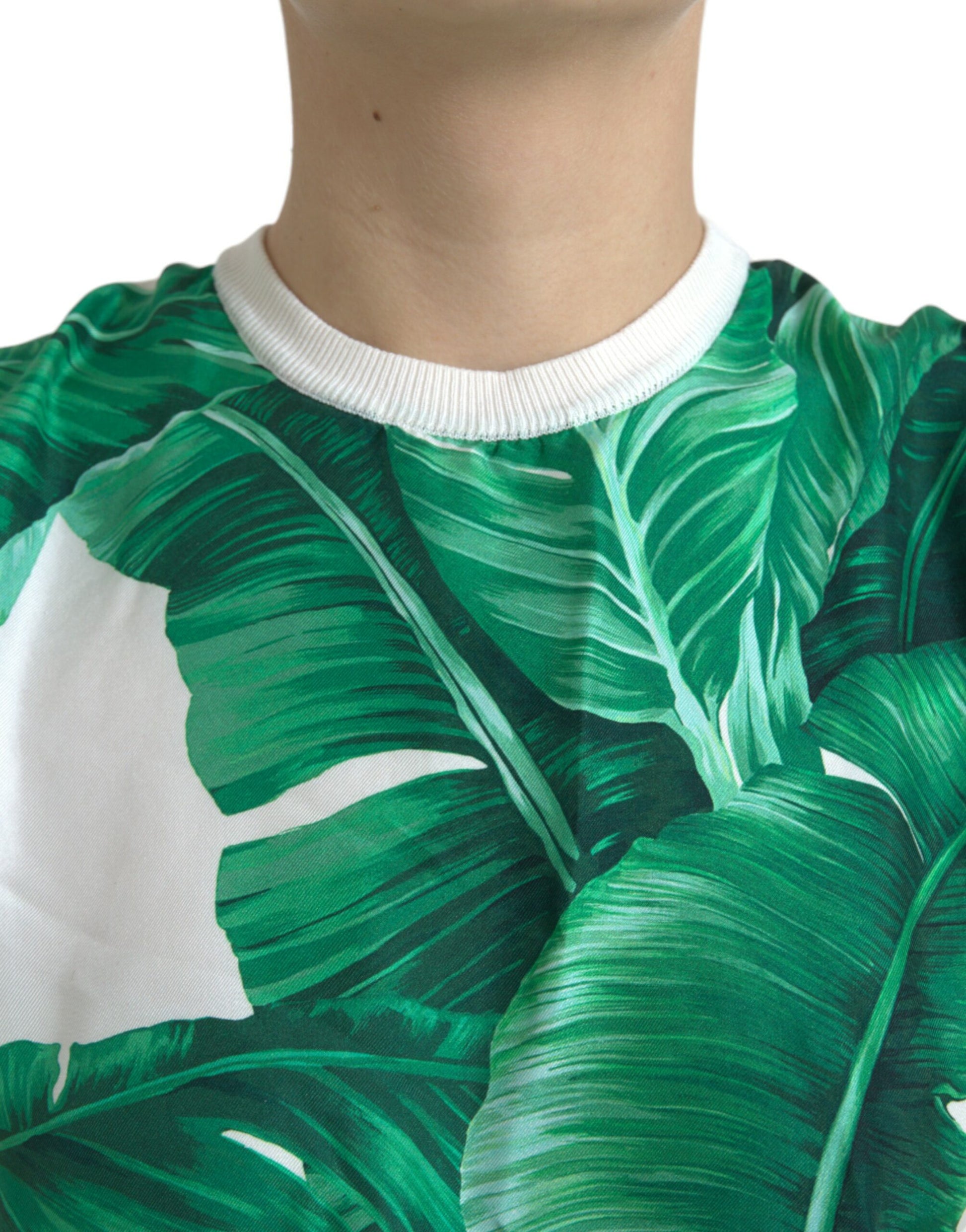 Dolce & Gabbana White Banana Leaf Print Crew Neck Tank Top by Dolce & Gabbana