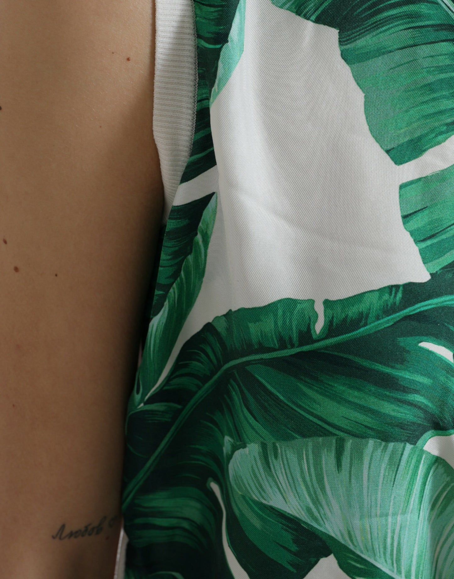 Dolce & Gabbana White Banana Leaf Print Crew Neck Tank Top by Dolce & Gabbana