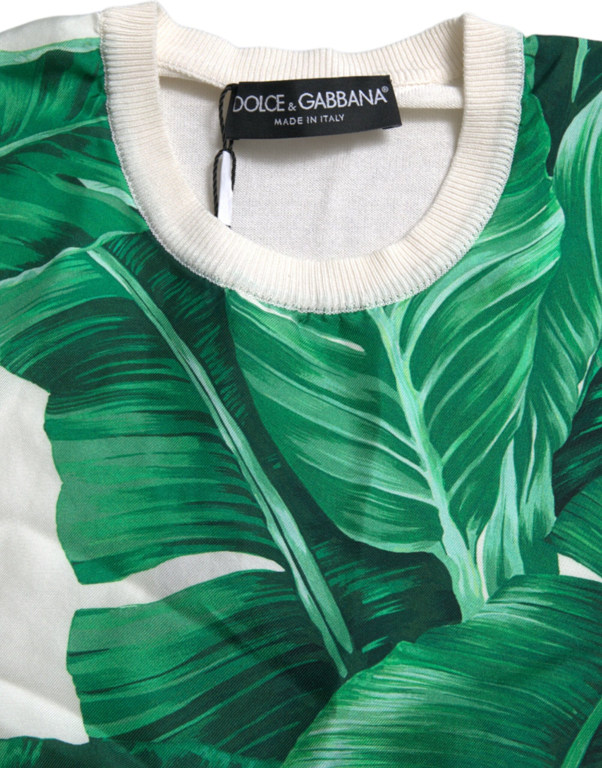 Dolce & Gabbana White Banana Leaf Print Crew Neck Tank Top by Dolce & Gabbana