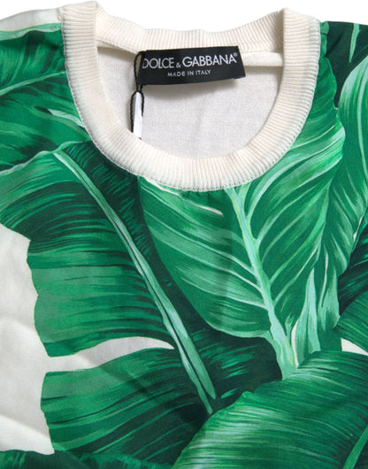 Dolce & Gabbana White Banana Leaf Print Crew Neck Tank Top by Dolce & Gabbana