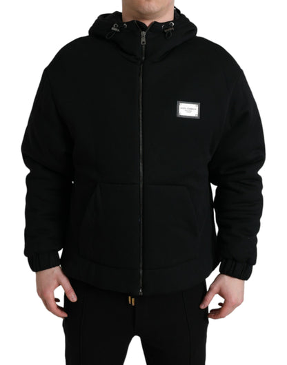 Dolce &amp; Gabbana Élégant blouson aviateur noir à capuche