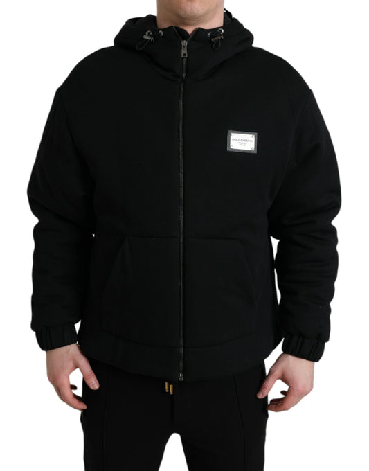 Dolce &amp; Gabbana Élégant blouson aviateur noir à capuche