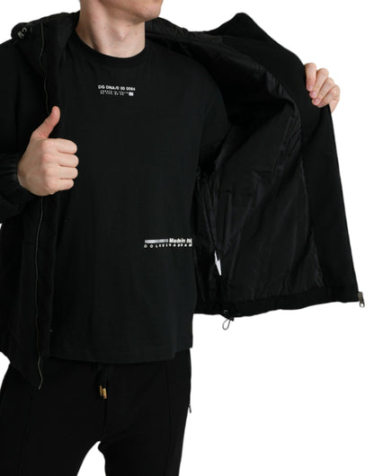 Dolce &amp; Gabbana Élégant blouson aviateur noir à capuche