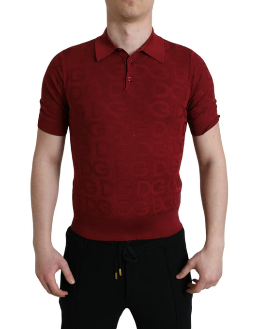 T-shirt polo élégant en soie bordeaux Dolce &amp; Gabbana