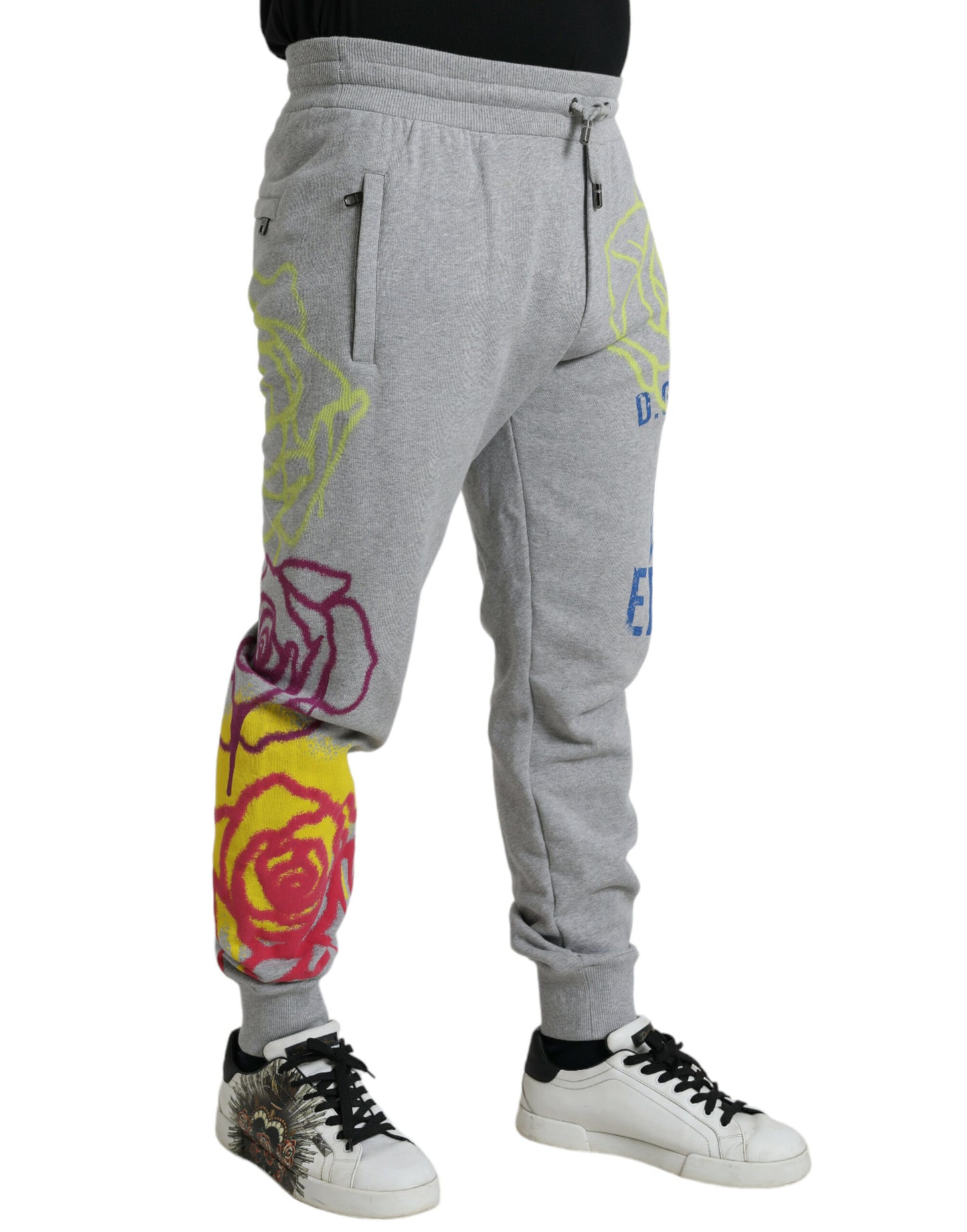 Dolce & Gabbana Gray Cotton Graffiti Sweatpants Jogger Pants by Dolce & Gabbana