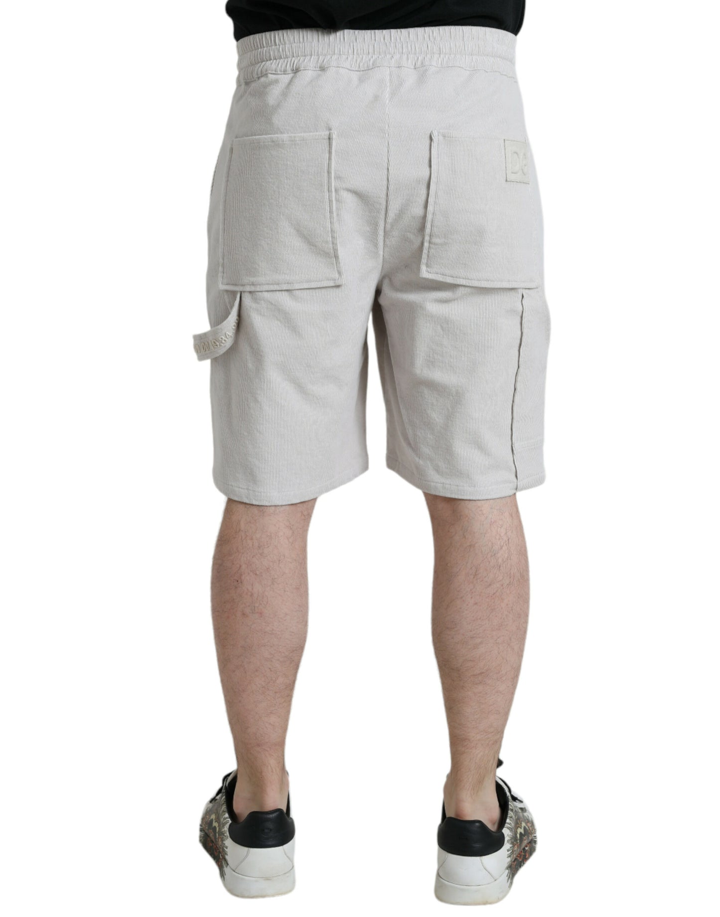 Dolce &amp; Gabbana Beige Cotton Corduroy Logo Bermuda Shorts