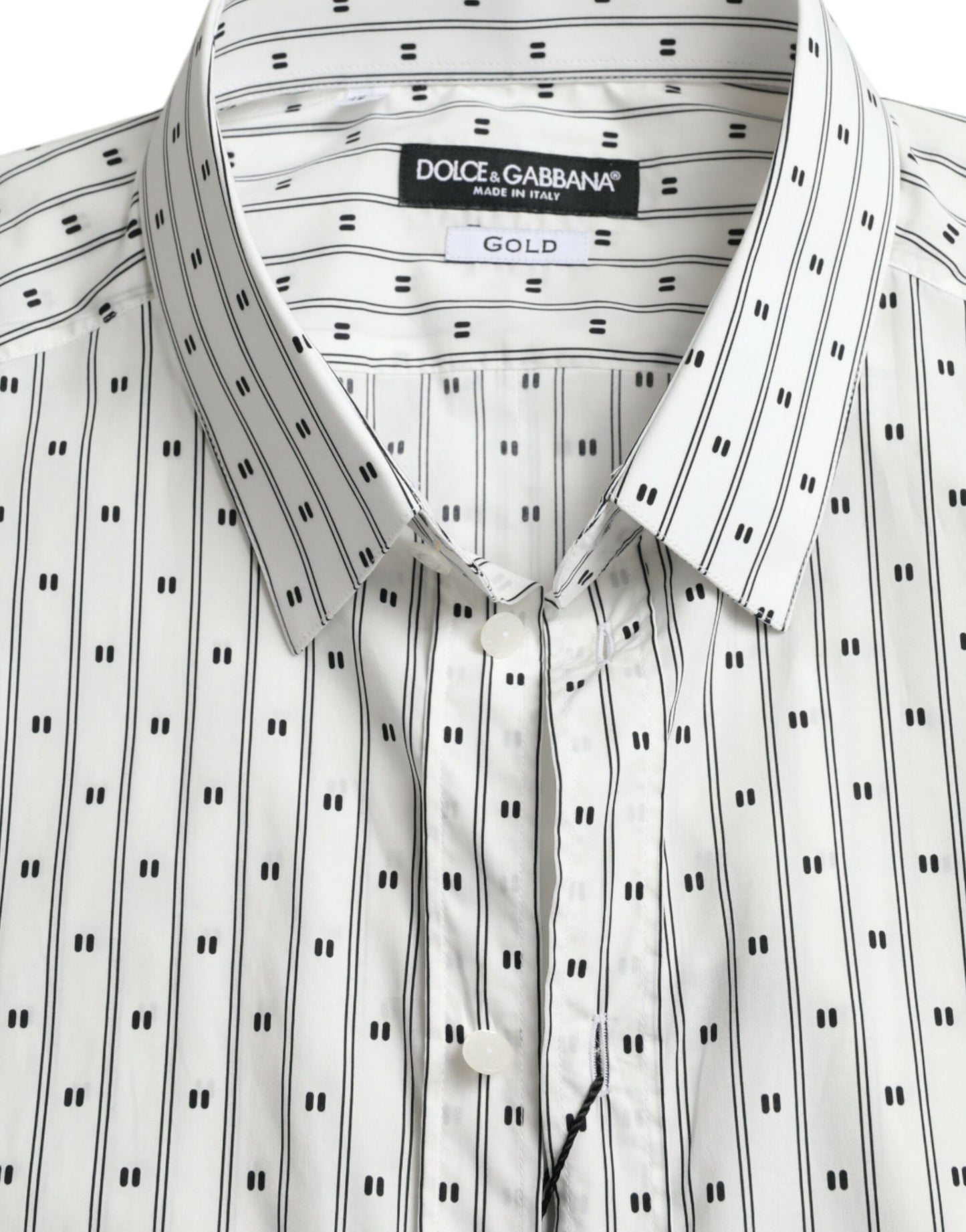 Dolce & Gabbana White Patterned Men GOLD Formal Dress Shirt by Dolce & Gabbana