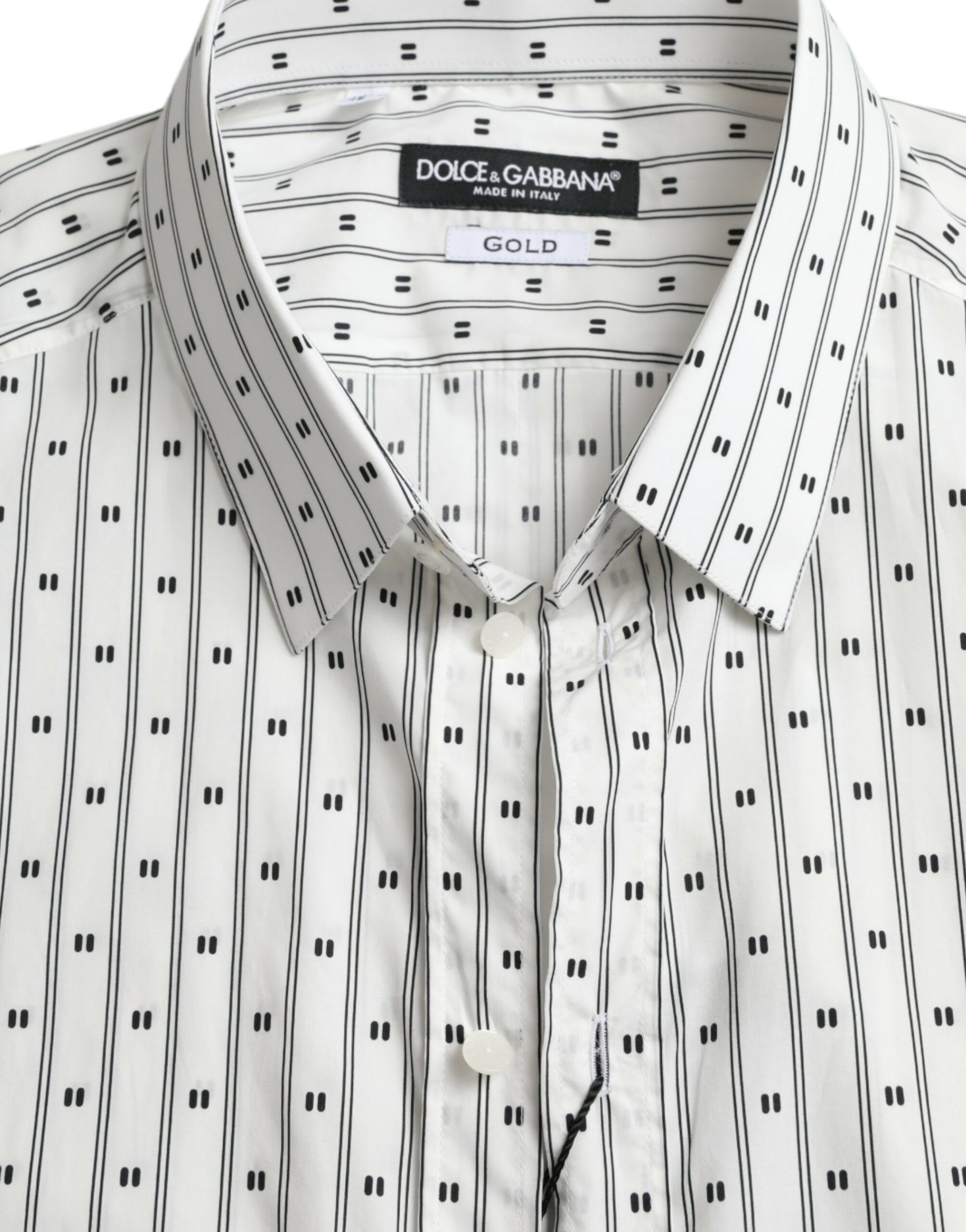 Dolce & Gabbana White Patterned Men GOLD Formal Dress Shirt by Dolce & Gabbana
