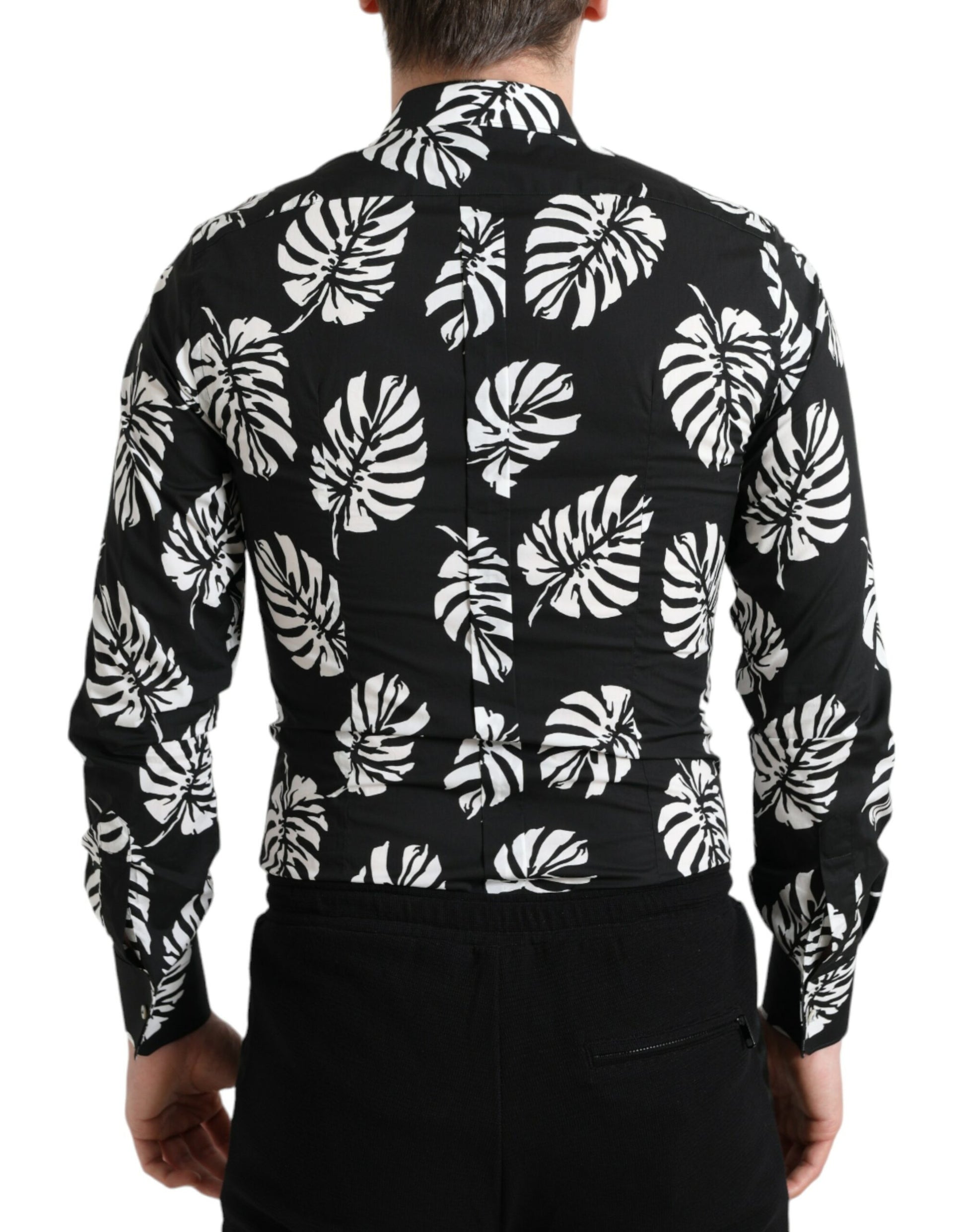 Dolce & Gabbana Black Leaf Cotton Men Formal GOLD Dress Shirt by Dolce & Gabbana